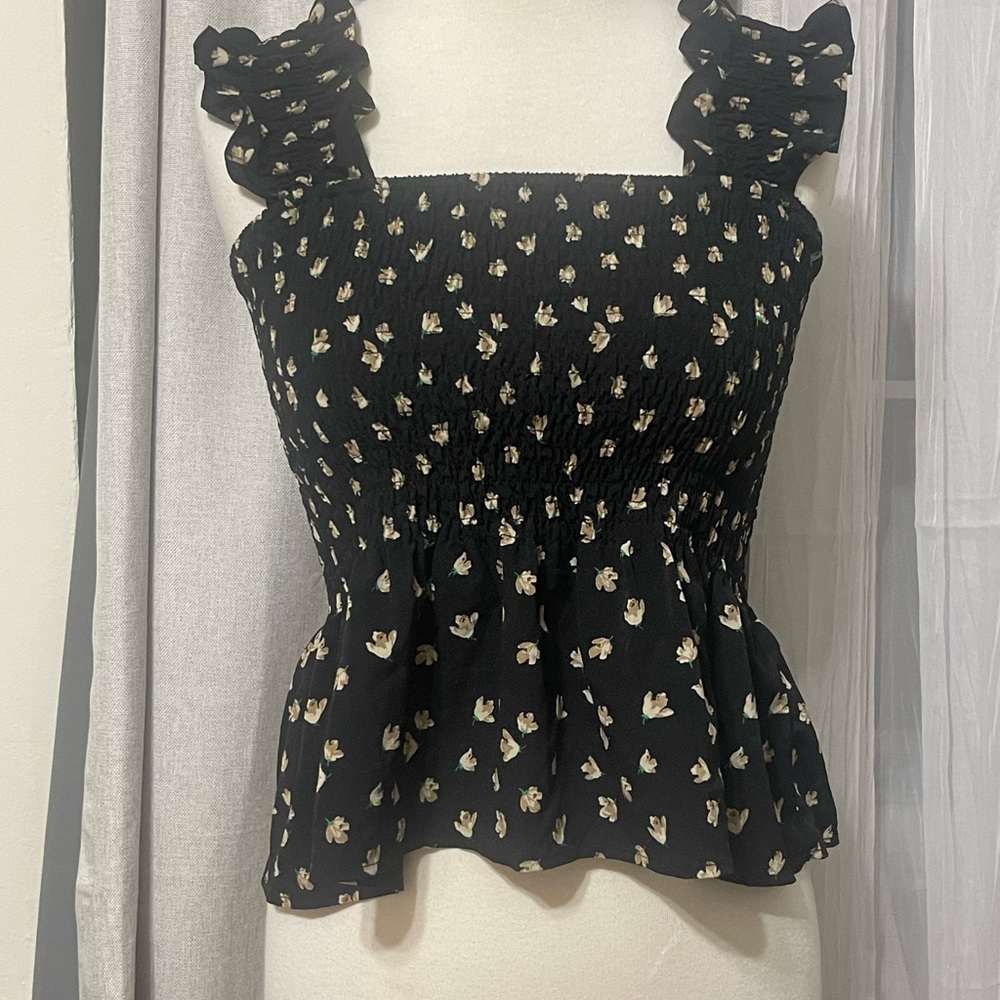 Floral Black Smocked Women's Top